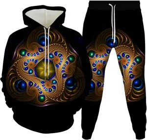 Sweatsuit Set for Men Novelty 3D Print Graphic Long Sleeve Hooded Top Pant Outdoor Casual Tracksuit Outfits Plus Size