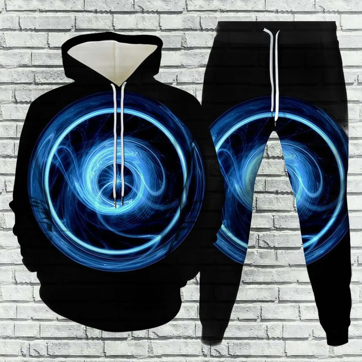 Sweatsuit Set for Men Novelty 3D Print Graphic Long Sleeve Hooded Top Pant Outdoor Casual Tracksuit Outfits Plus Size