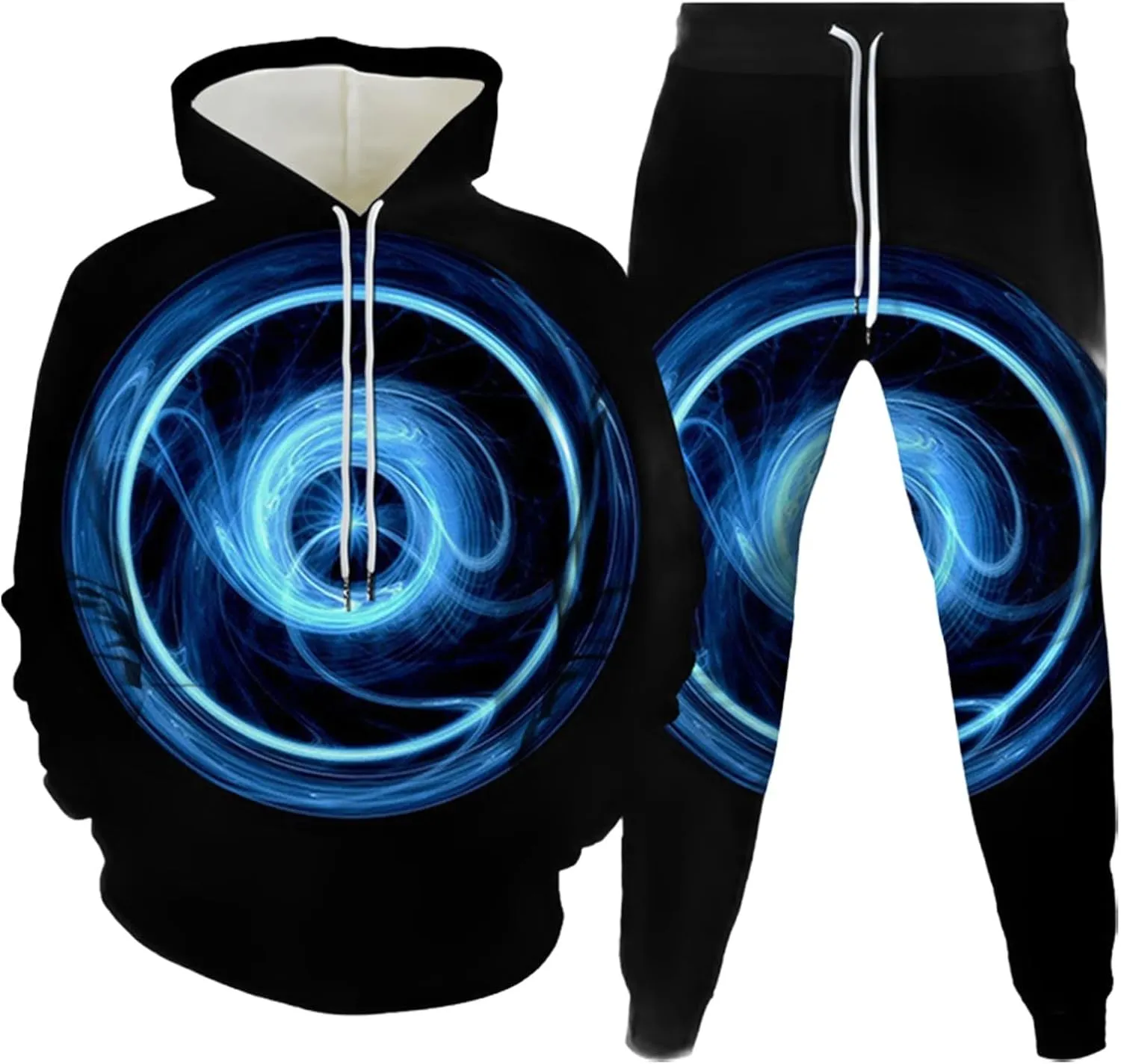 Sweatsuit Set for Men Novelty 3D Print Graphic Long Sleeve Hooded Top Pant Outdoor Casual Tracksuit Outfits Plus Size
