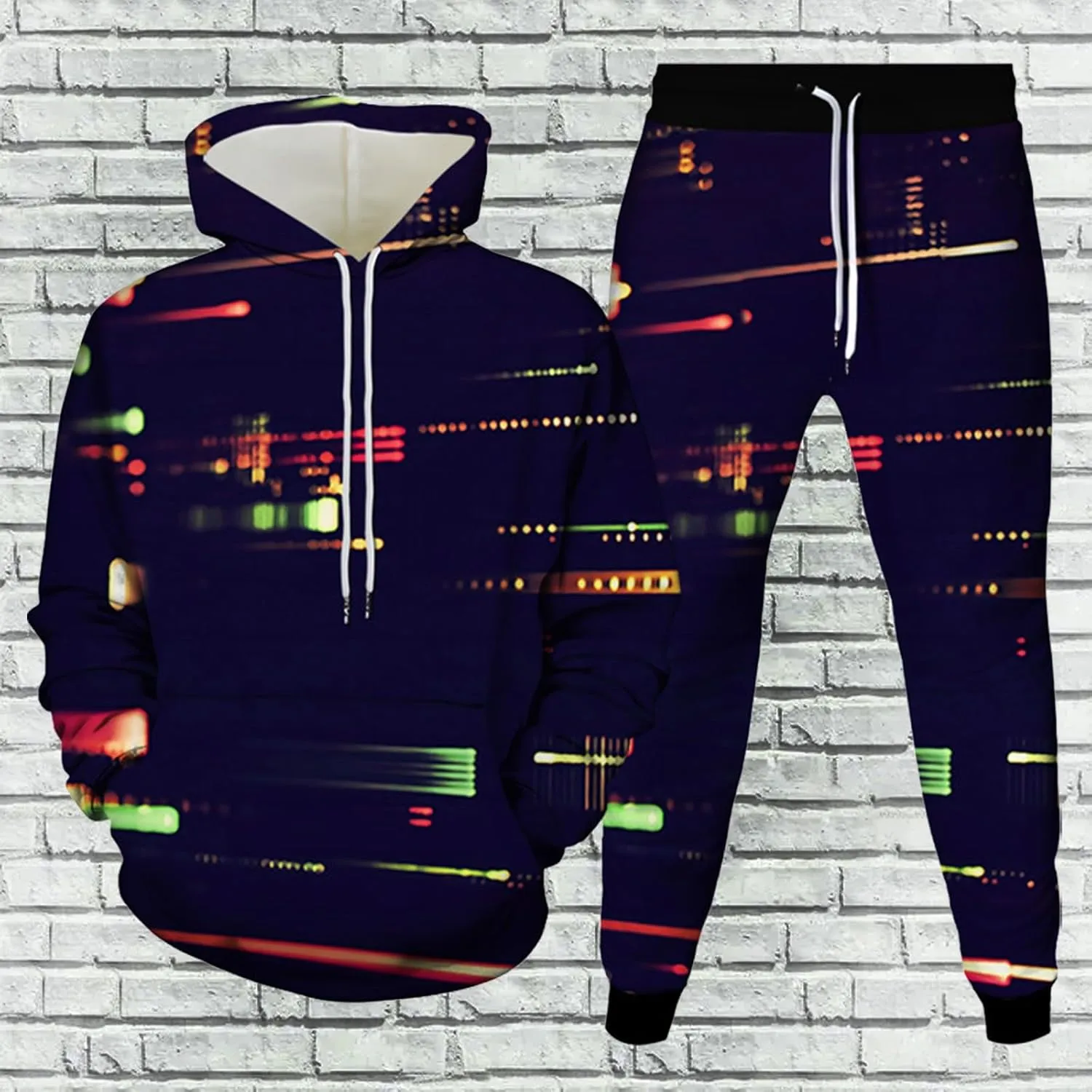 Sweatsuit Set for Men Novelty 3D Print Graphic Long Sleeve Hooded Top Pant Outdoor Casual Tracksuit Outfits Plus Size