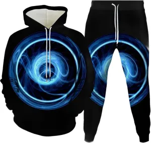 Sweatsuit Set for Men Novelty 3D Print Graphic Long Sleeve Hooded Top Pant Outdoor Casual Tracksuit Outfits Plus Size