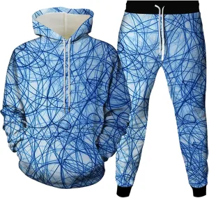 Sweatsuit Set for Men Novelty 3D Print Graphic Long Sleeve Hooded Top Pant Outdoor Casual Tracksuit Outfits Plus Size