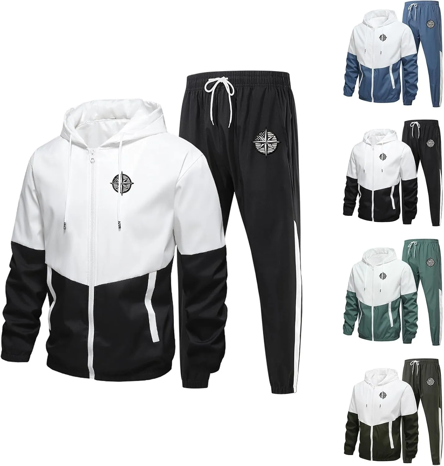 Sweatsuits for Men Flag Printed Full Zipper Long Sleeve Hoodies Jogging Pants Loose Breathable Workout Sport Clothes
