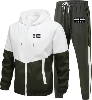 Sweatsuits for Men Flag Printed Full Zipper Long Sleeve Hoodies Jogging Pants Loose Breathable Workout Sport Clothes