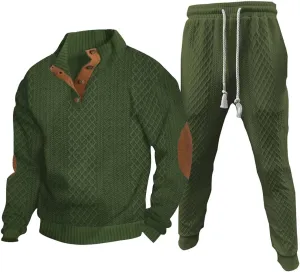 Sweatsuits Men 2 piece Outfit Casual jacquard Stand Collar Elbow Patch Sweatshirts Long Pants Outdoor Sport Clothes