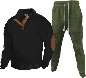 Sweatsuits Men 2 piece Outfit Casual jacquard Stand Collar Elbow Patch Sweatshirts Long Pants Outdoor Sport Clothes