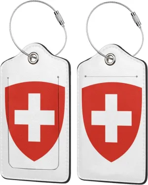 Switzerland National Emblem Luggage Tags Pu Leather with Privacy Cover Label Address Card and Durable Metal Ring Suitable for Men Women Handbags Backpacks