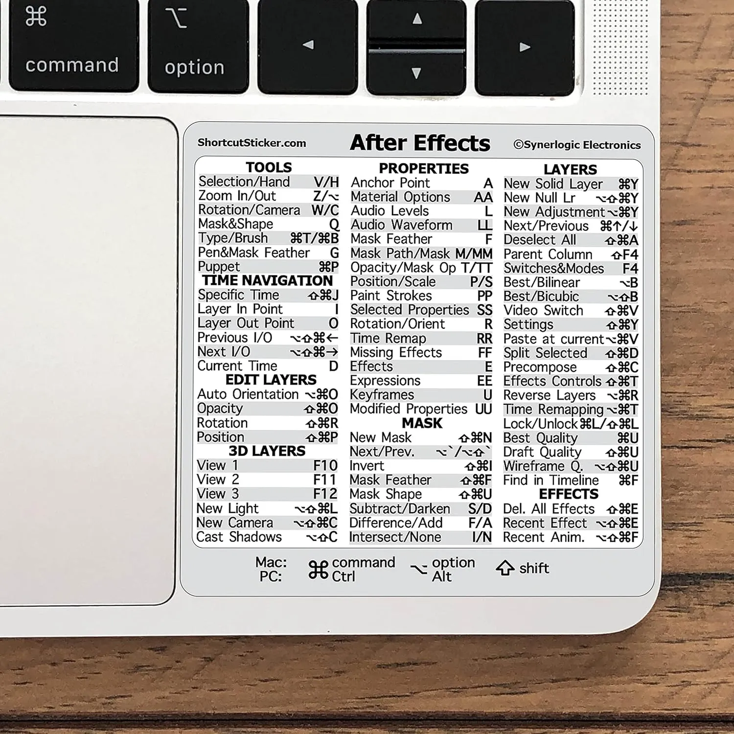 SYNERLOGIC Adobe Collection 7-in-1 Quick Reference Keyboard Shortcut Sticker, No-Residue Laminated Vinyl, for Any MacBook or Windows PC