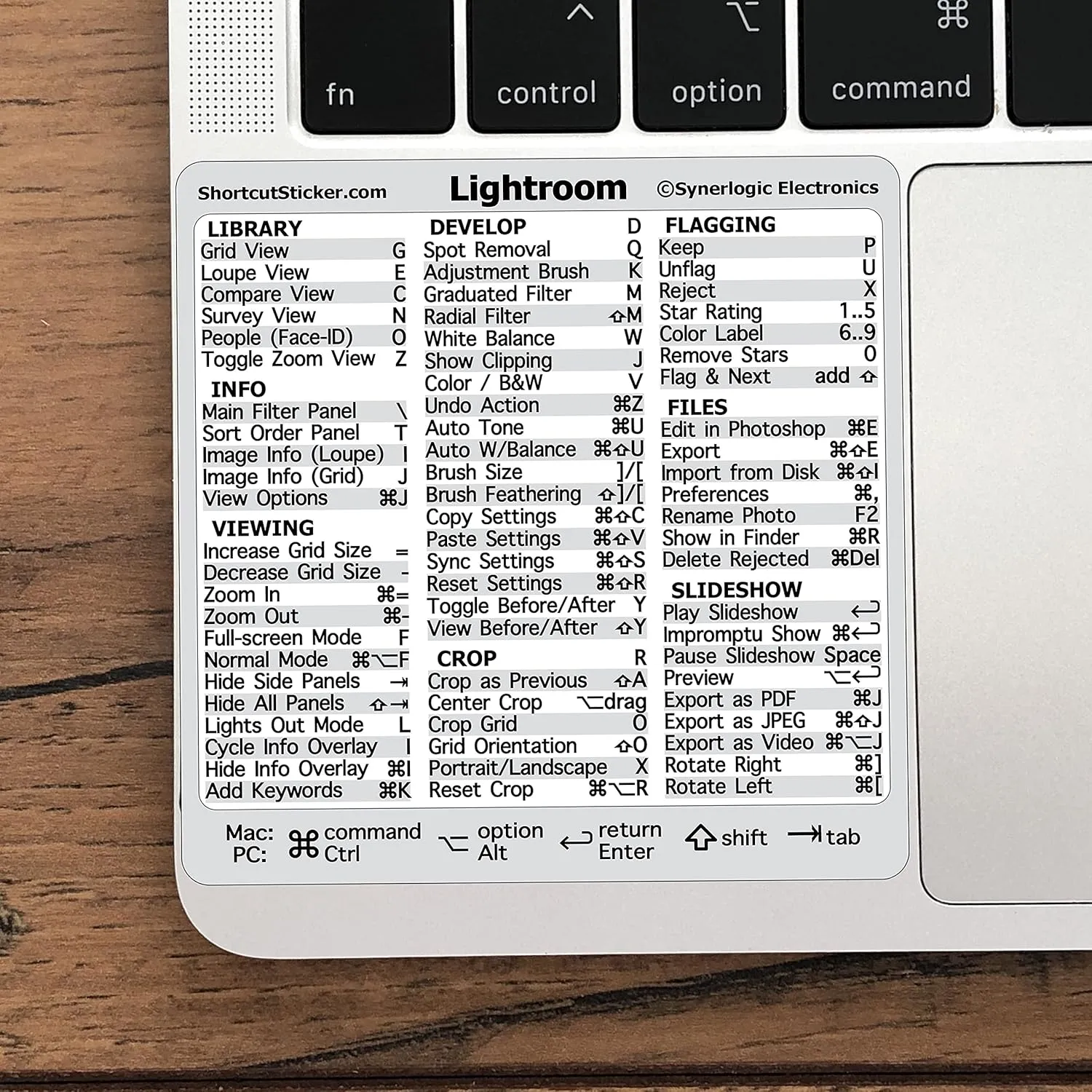 SYNERLOGIC Adobe Collection 7-in-1 Quick Reference Keyboard Shortcut Sticker, No-Residue Laminated Vinyl, for Any MacBook or Windows PC