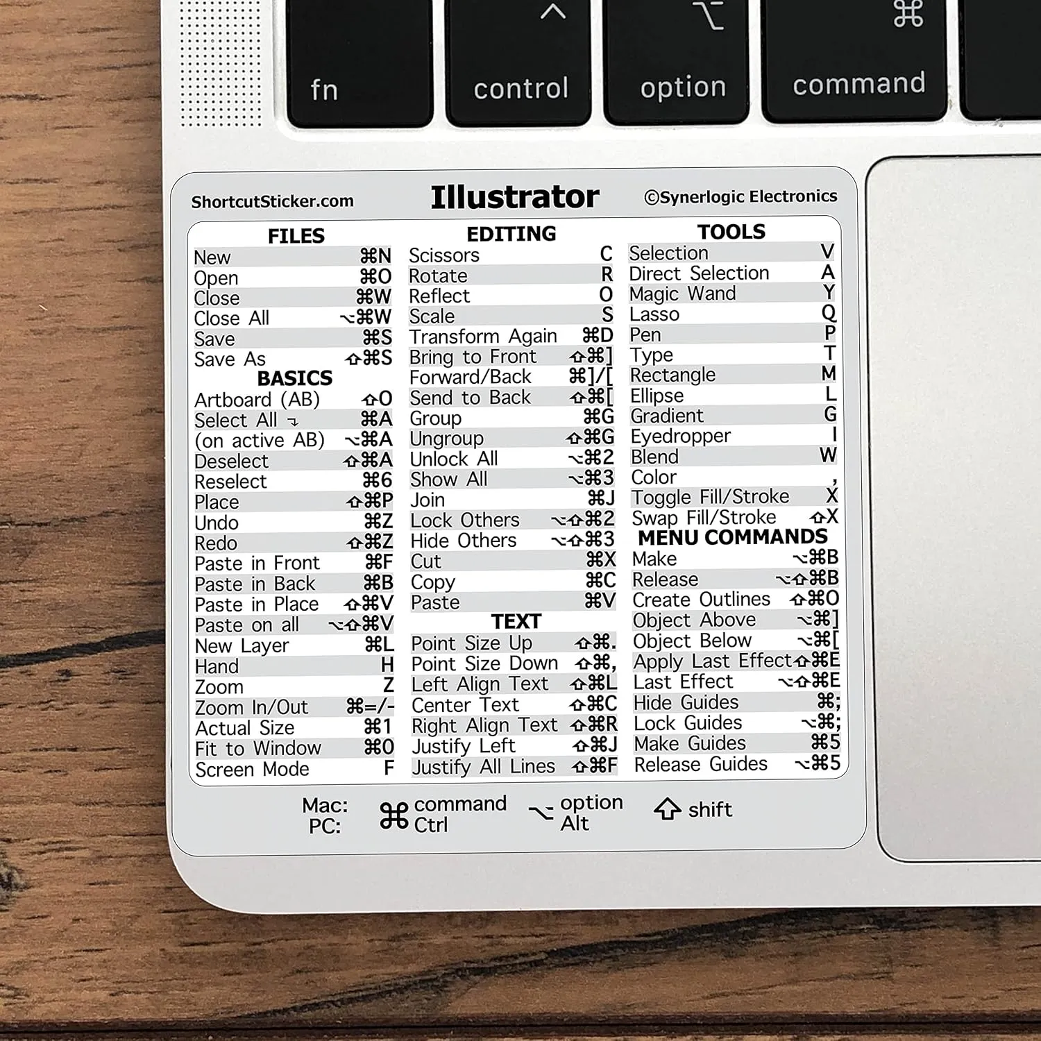 SYNERLOGIC Adobe Collection 7-in-1 Quick Reference Keyboard Shortcut Sticker, No-Residue Laminated Vinyl, for Any MacBook or Windows PC