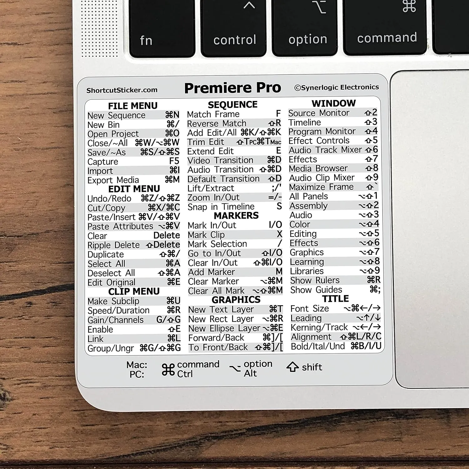 SYNERLOGIC Adobe Collection 7-in-1 Quick Reference Keyboard Shortcut Sticker, No-Residue Laminated Vinyl, for Any MacBook or Windows PC