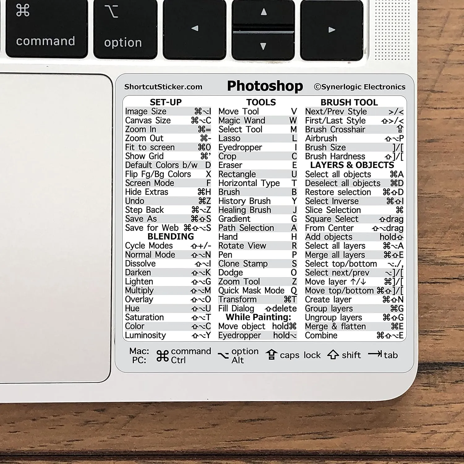SYNERLOGIC Adobe Collection 7-in-1 Quick Reference Keyboard Shortcut Sticker, No-Residue Laminated Vinyl, for Any MacBook or Windows PC