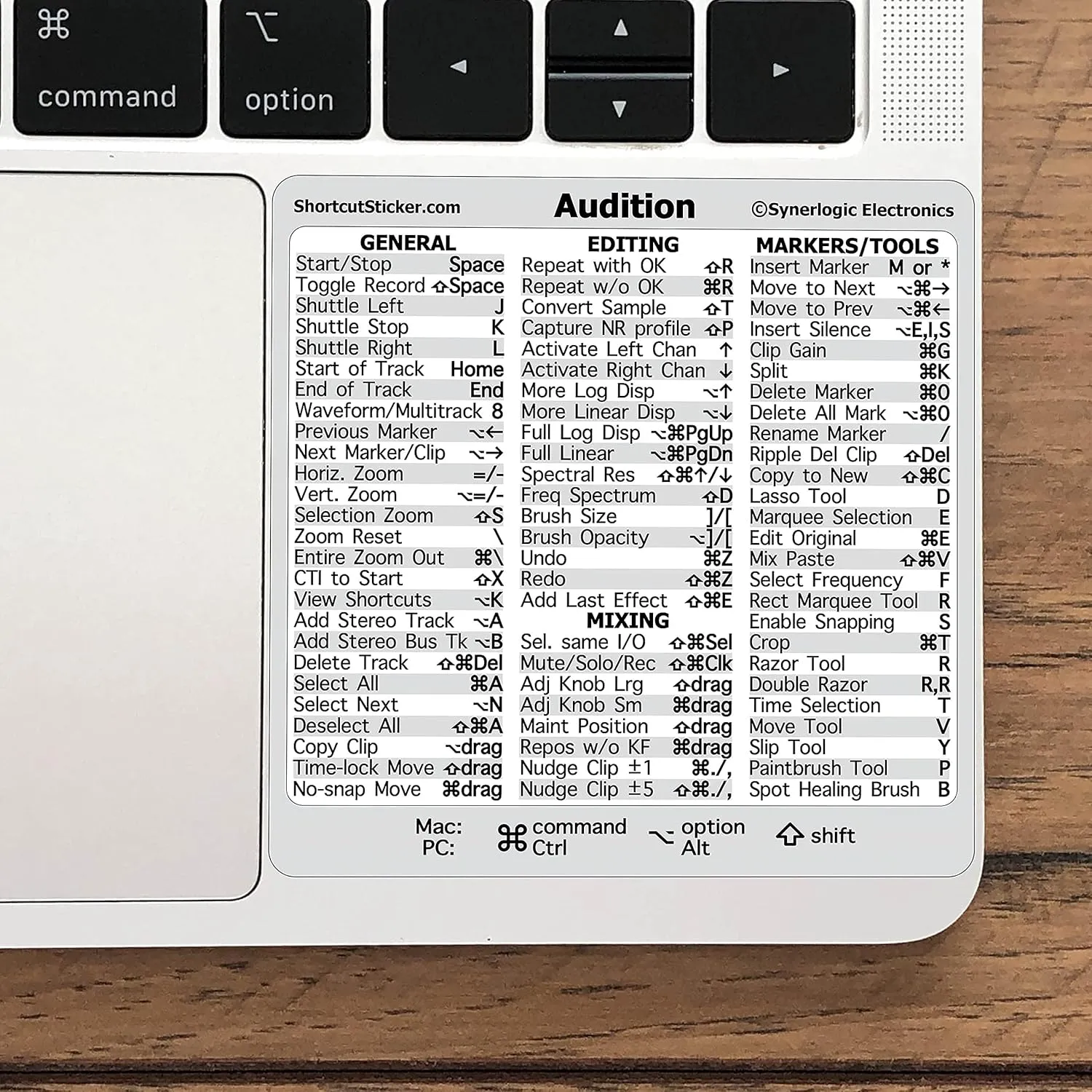 SYNERLOGIC Adobe Collection 7-in-1 Quick Reference Keyboard Shortcut Sticker, No-Residue Laminated Vinyl, for Any MacBook or Windows PC