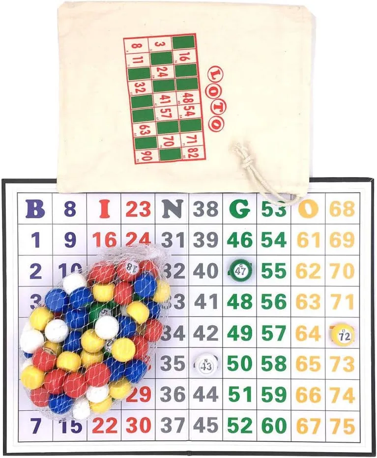 Tapp Collections Multi Color Plastic Bingo Ball Set - Balls with Flat Surface   Foldable Checkerboard   Drawstring Canvas Bag