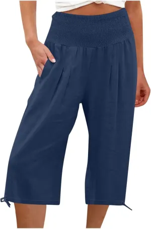 TARIENDY Comfy Pants for Women Trendy 2025 Linen Sweatpants Beach Casual Loose Pants High Waisted Elastic Lounge Pants