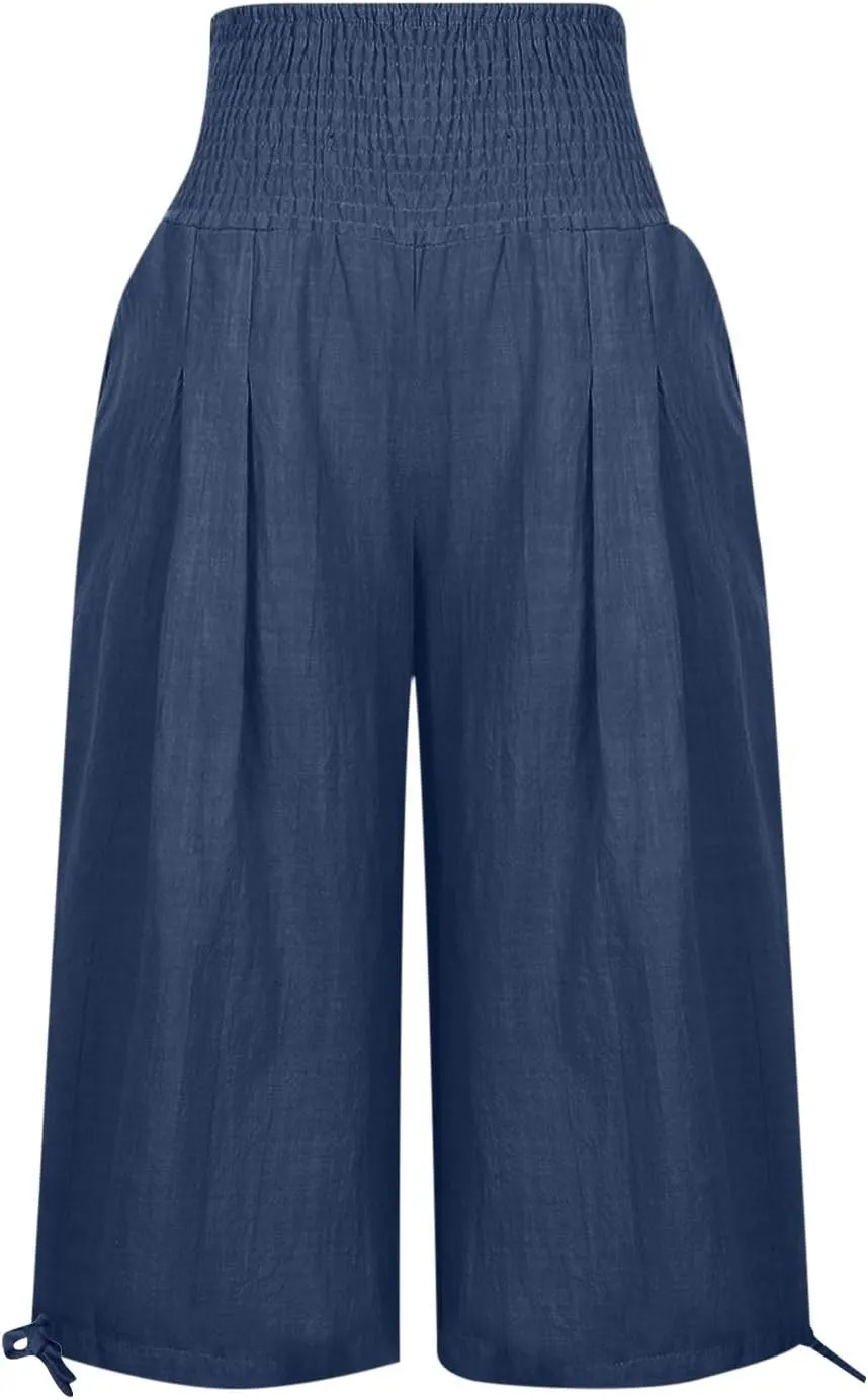 TARIENDY Comfy Pants for Women Trendy 2025 Linen Sweatpants Beach Casual Loose Pants High Waisted Elastic Lounge Pants
