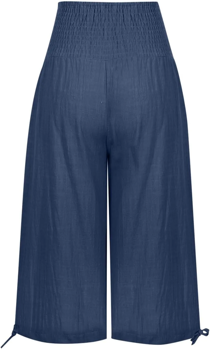 TARIENDY Comfy Pants for Women Trendy 2025 Linen Sweatpants Beach Casual Loose Pants High Waisted Elastic Lounge Pants