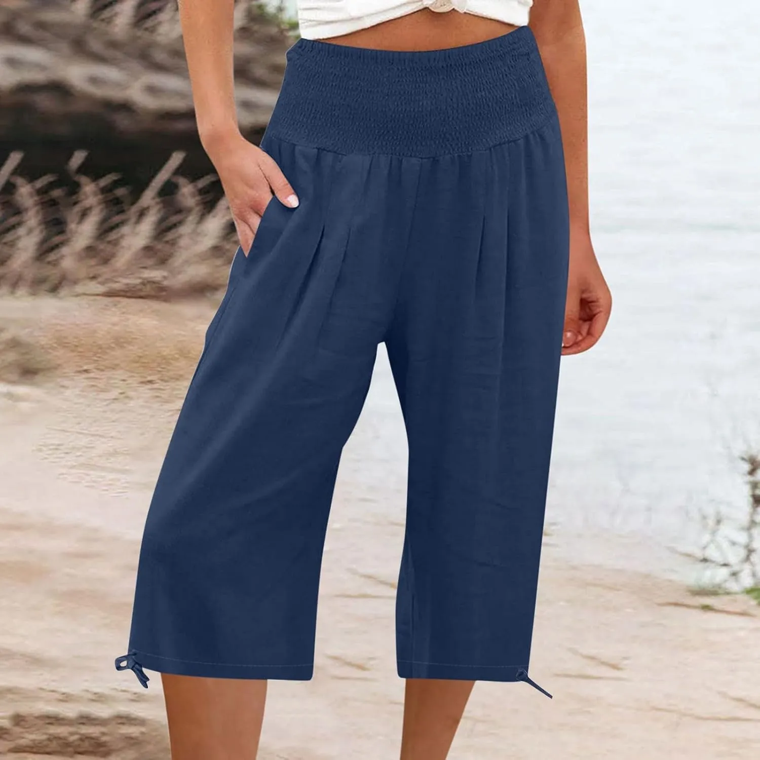 TARIENDY Comfy Pants for Women Trendy 2025 Linen Sweatpants Beach Casual Loose Pants High Waisted Elastic Lounge Pants