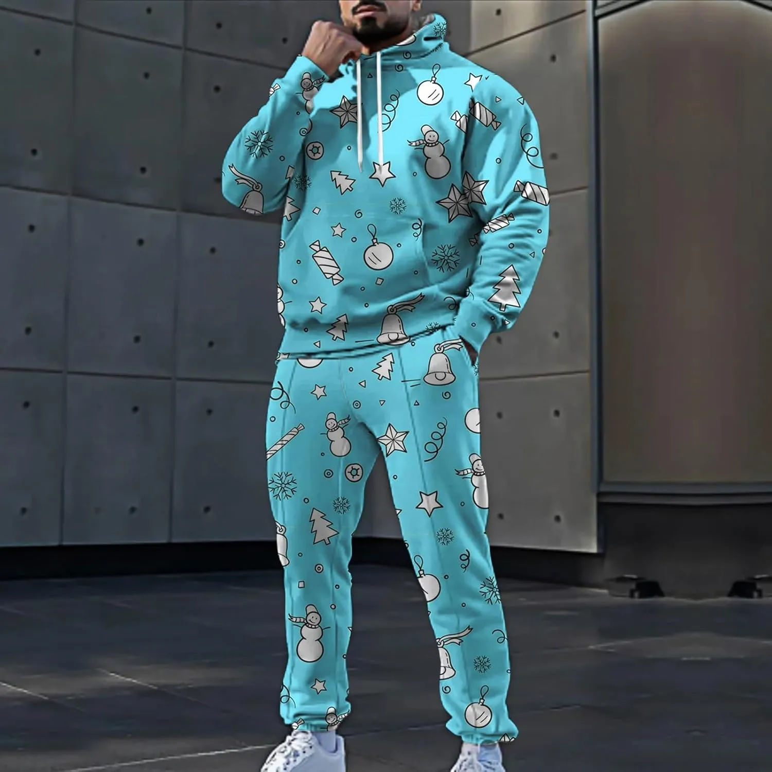 Tech Suit Fashionable Loose and Trendy 3D Printed Long Sleeved Pants Set Casual Athletic Jogging Suits Sweat Set
