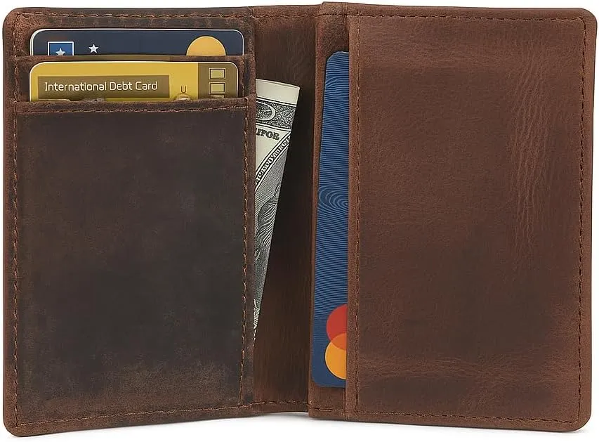 The Antiq Leather Men Wallet, Business Card Case Expandable Bifold Card Holder for Men and Women Men's Purse RFID Wallet for Men- Brown