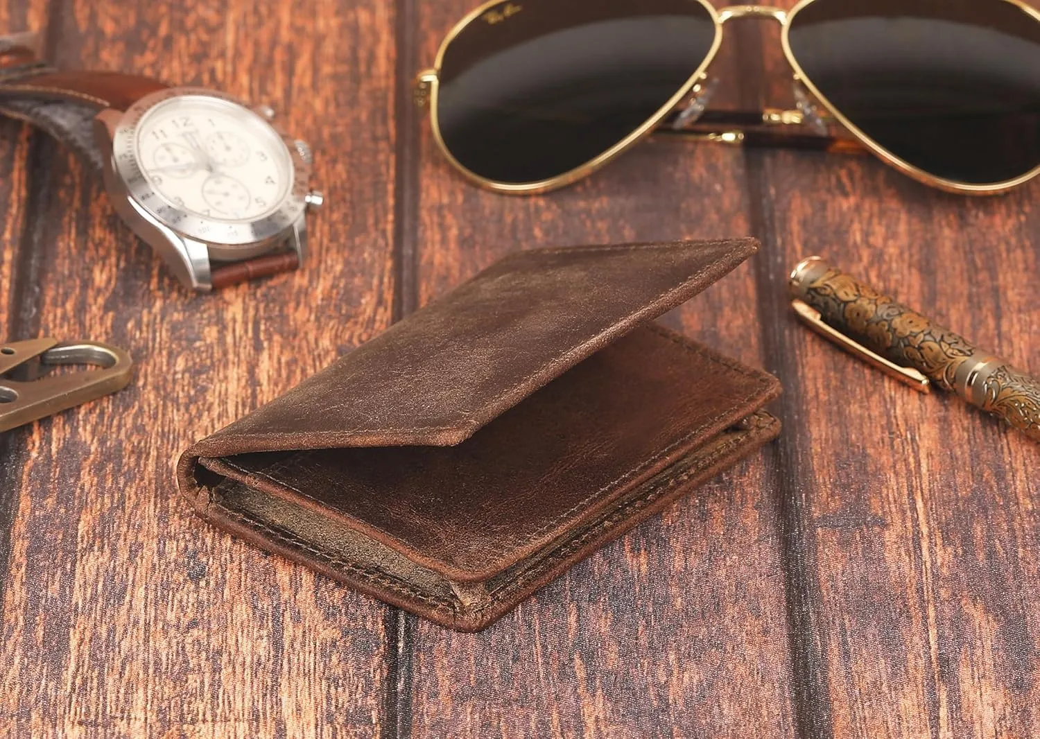 The Antiq Leather Men Wallet, Business Card Case Expandable Bifold Card Holder for Men and Women Men's Purse RFID Wallet for Men- Brown