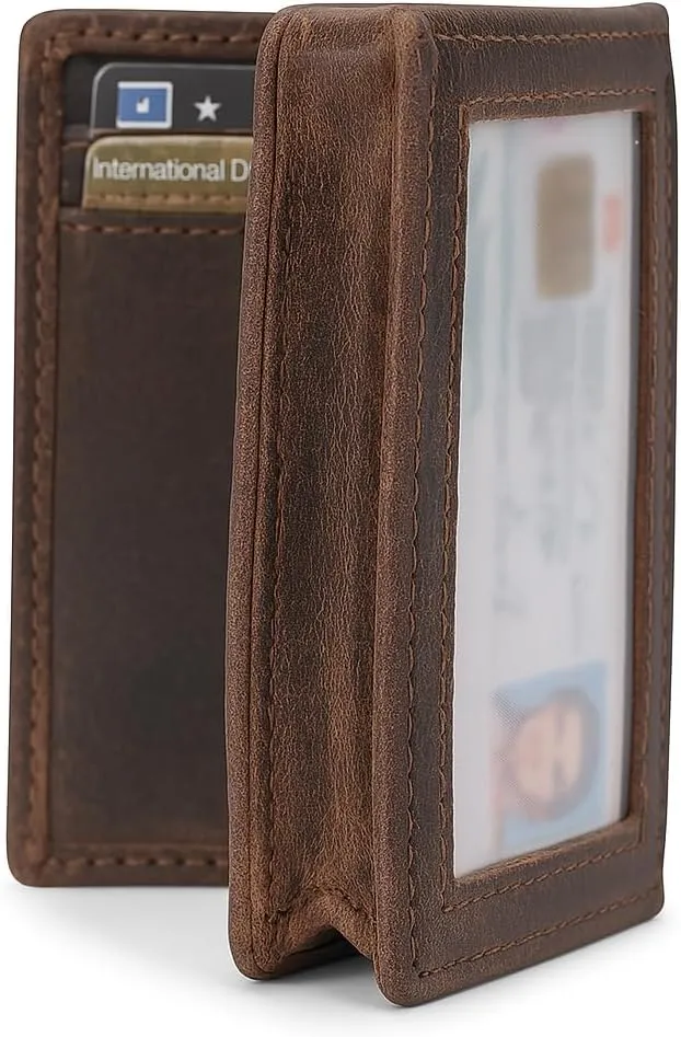 The Antiq Leather Men Wallet, Business Card Case Expandable Bifold Card Holder for Men and Women Men's Purse RFID Wallet for Men- Brown