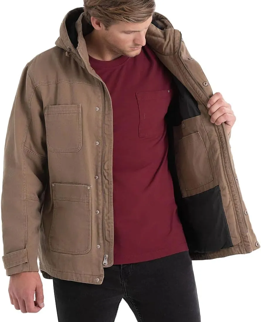 Thorogood Men's Iron River Heavyweight Jacket, Insulated Stone Washed Canvas Workwear Coat with Hood