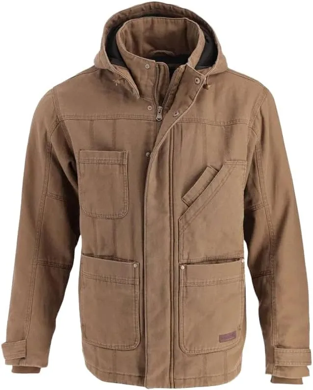 Thorogood Men's Iron River Heavyweight Jacket, Insulated Stone Washed Canvas Workwear Coat with Hood