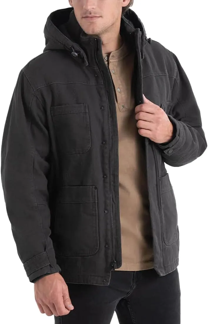 Thorogood Men's Iron River Heavyweight Jacket, Insulated Stone Washed Canvas Workwear Coat with Hood