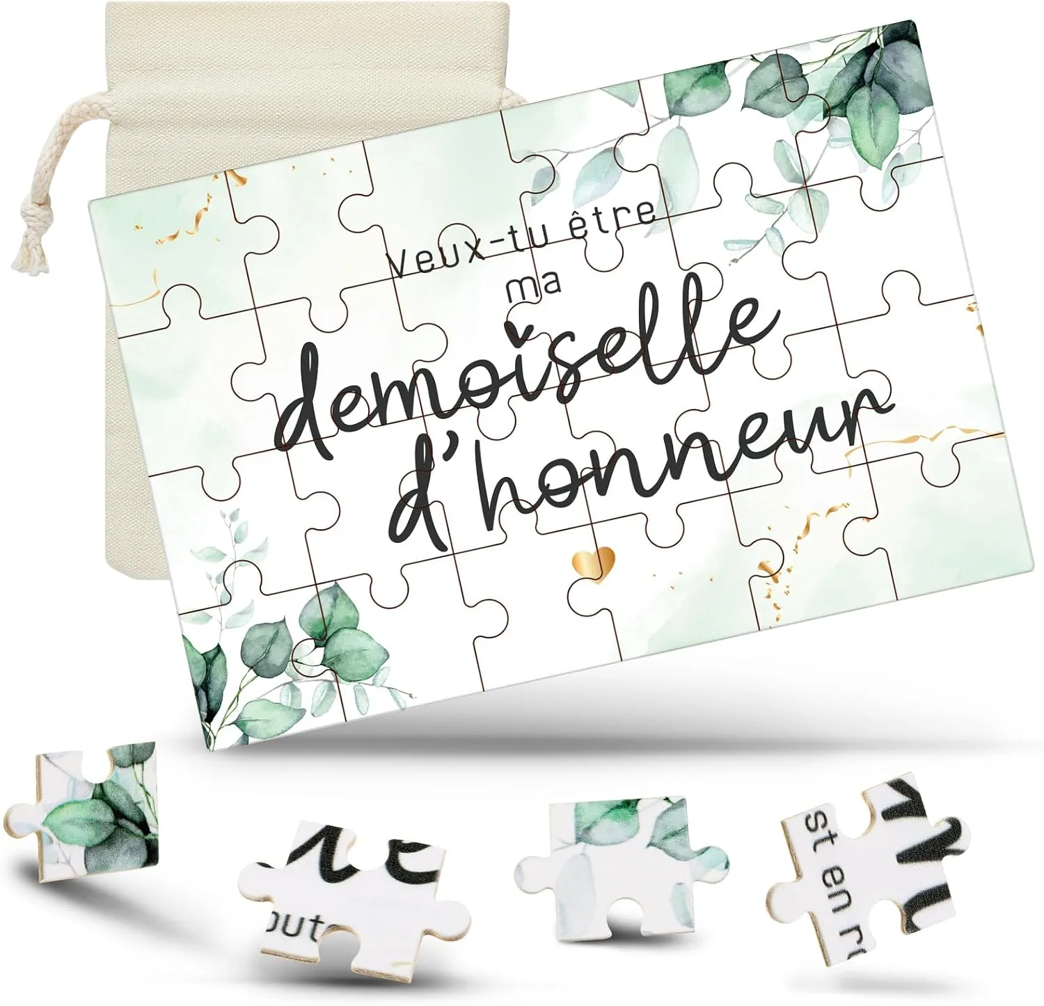 Threan Bridesmaid Gift Set Wooden Bridesmaid Puzzles Puzzles for the Announcement of the Bridesmaid Ask the Bridesmaid with Drawstring Canvas Bag