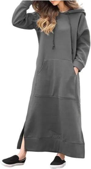 TIAFORD Women's Casual Plush Pullover Oversized Sweatshirt for Women Long Sleeve Drawstring Hoodie Maxi Dress with Pocket