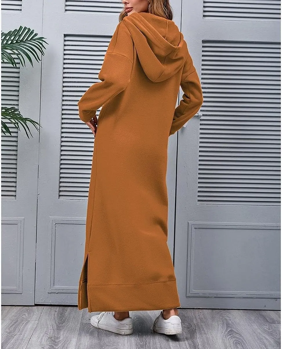 TIAFORD Women's Casual Plush Pullover Oversized Sweatshirt for Women Long Sleeve Drawstring Hoodie Maxi Dress with Pocket