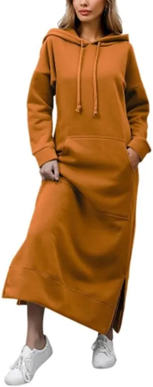 TIAFORD Women's Casual Plush Pullover Oversized Sweatshirt for Women Long Sleeve Drawstring Hoodie Maxi Dress with Pocket