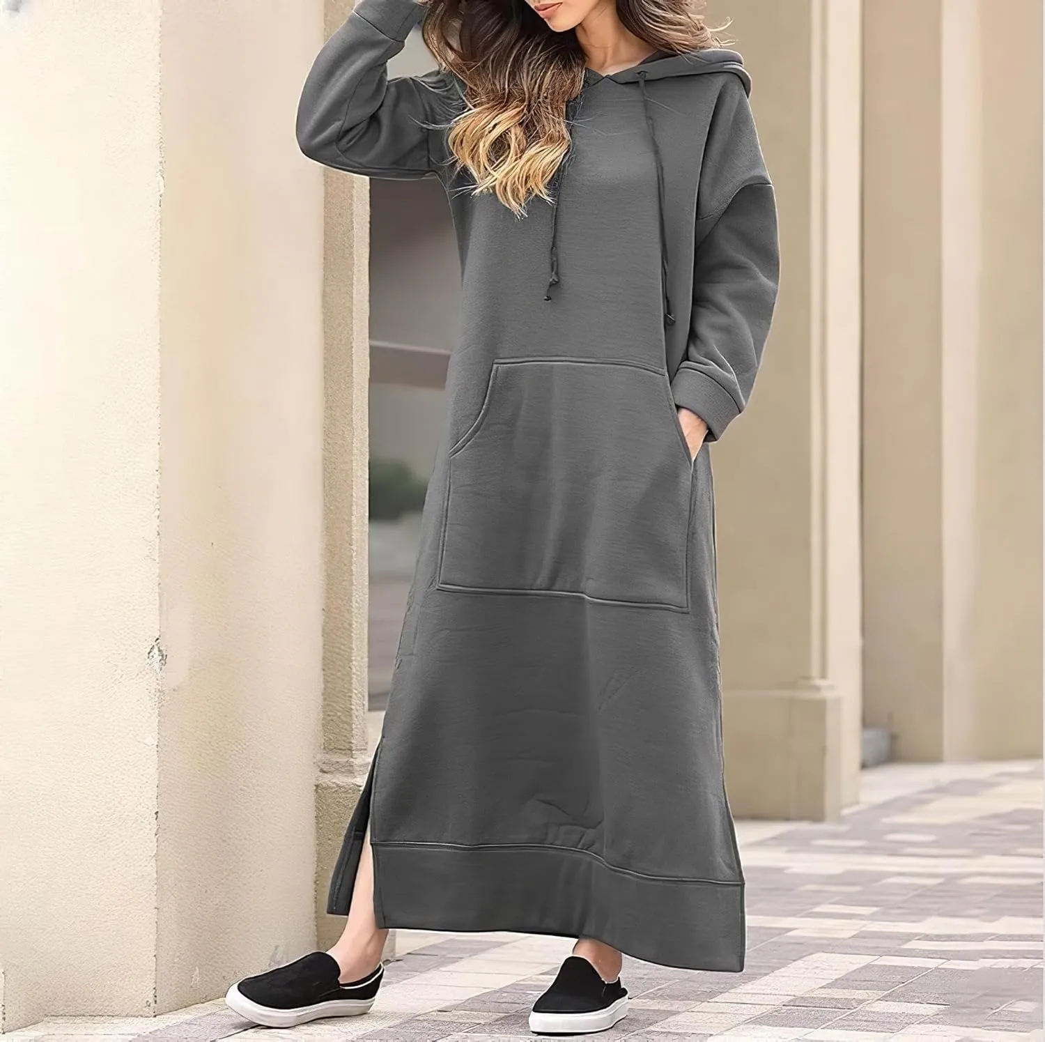 TIAFORD Women's Casual Plush Pullover Oversized Sweatshirt for Women Long Sleeve Drawstring Hoodie Maxi Dress with Pocket