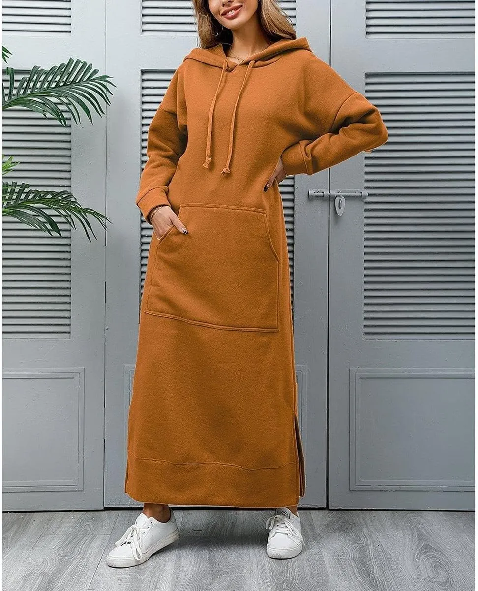 TIAFORD Women's Casual Plush Pullover Oversized Sweatshirt for Women Long Sleeve Drawstring Hoodie Maxi Dress with Pocket