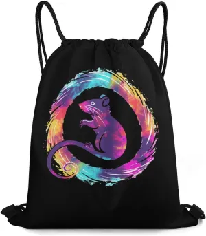Tie Dye Rat Silhouette Travel Drawstring Bag Waterproof String Backpack Gym Sackpack Sport Bag