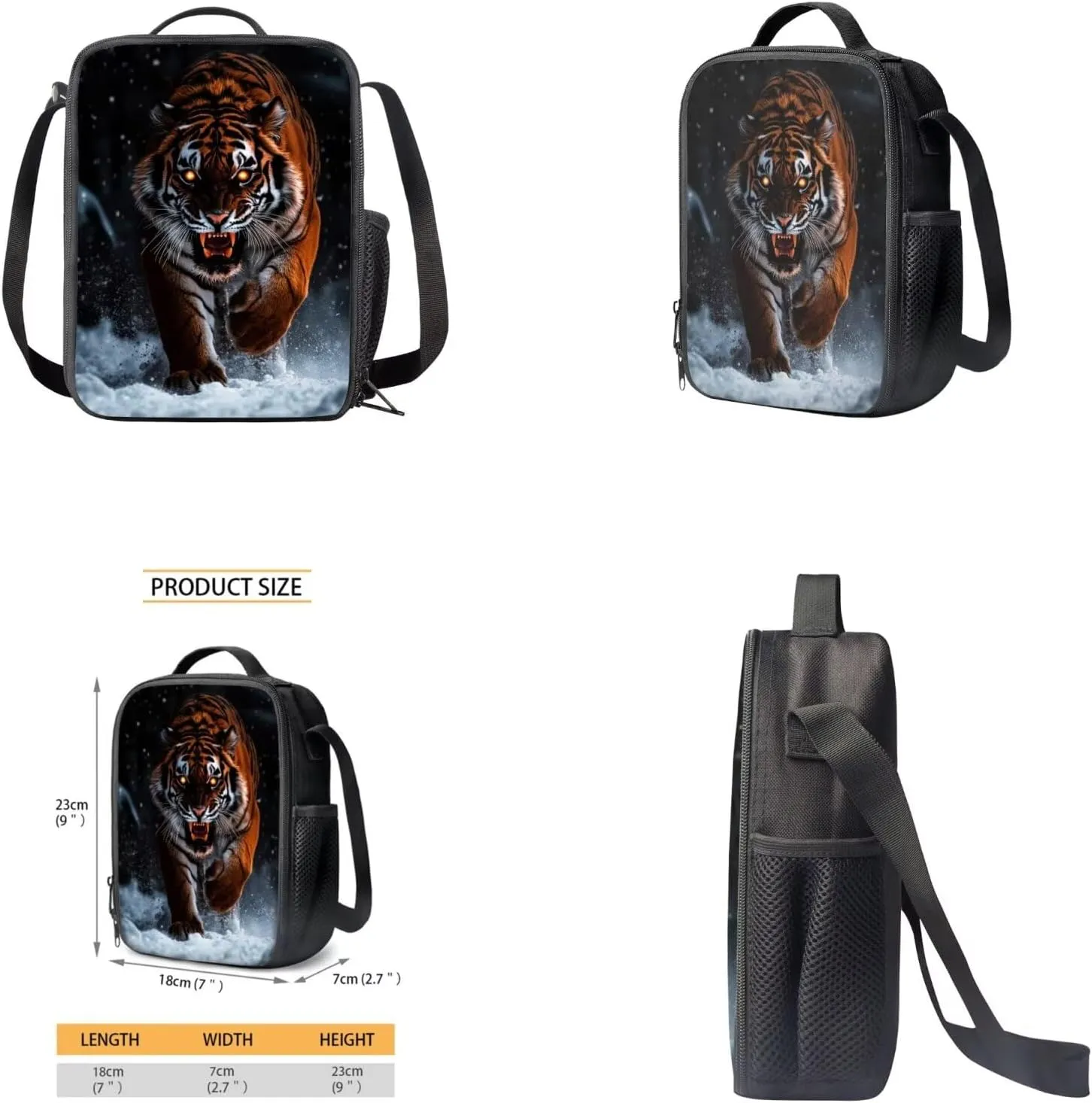 Tiger Elementary School Backpack for Boys with Lunchbox Bottle Pocket and Pencil Case 17" Cool Backpacks for Boys Kids Bookbags Lightweight School Bag for Students Hiking Daypacks