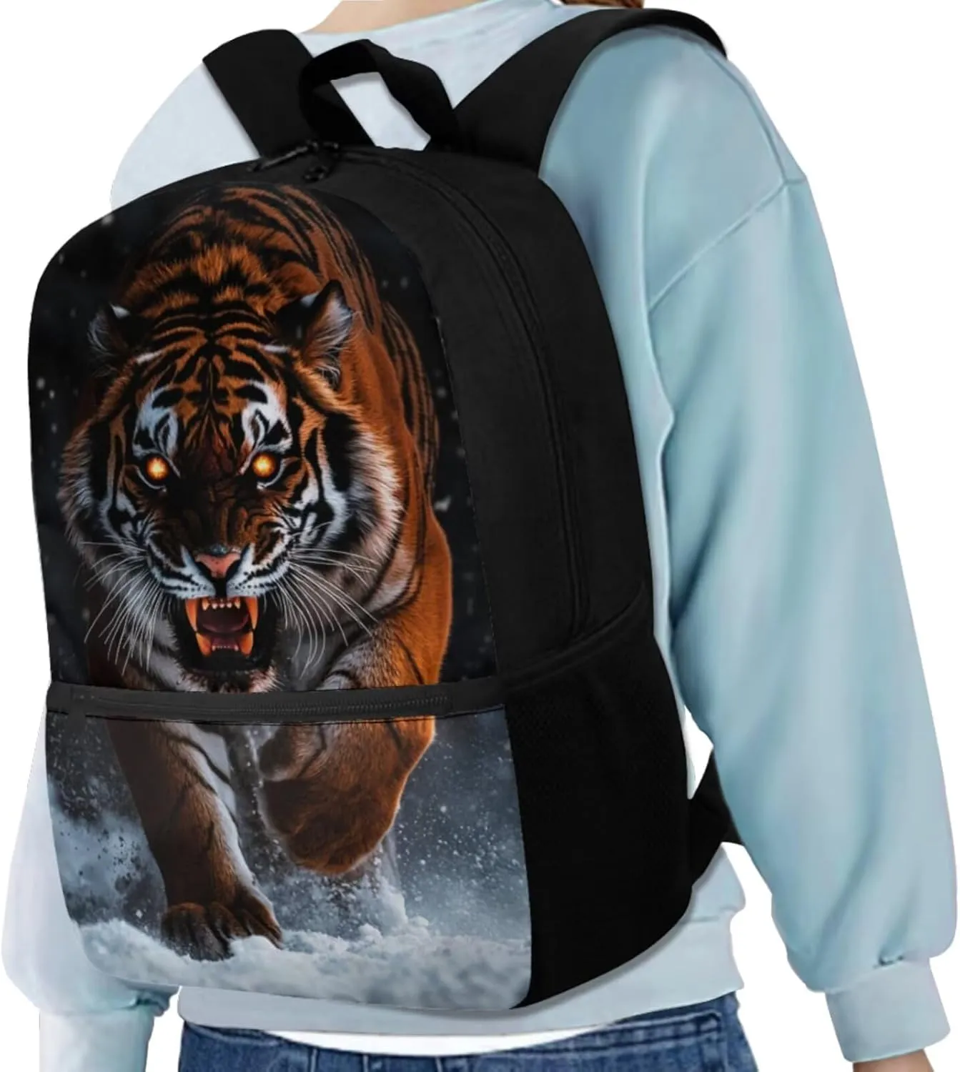Tiger Elementary School Backpack for Boys with Lunchbox Bottle Pocket and Pencil Case 17" Cool Backpacks for Boys Kids Bookbags Lightweight School Bag for Students Hiking Daypacks