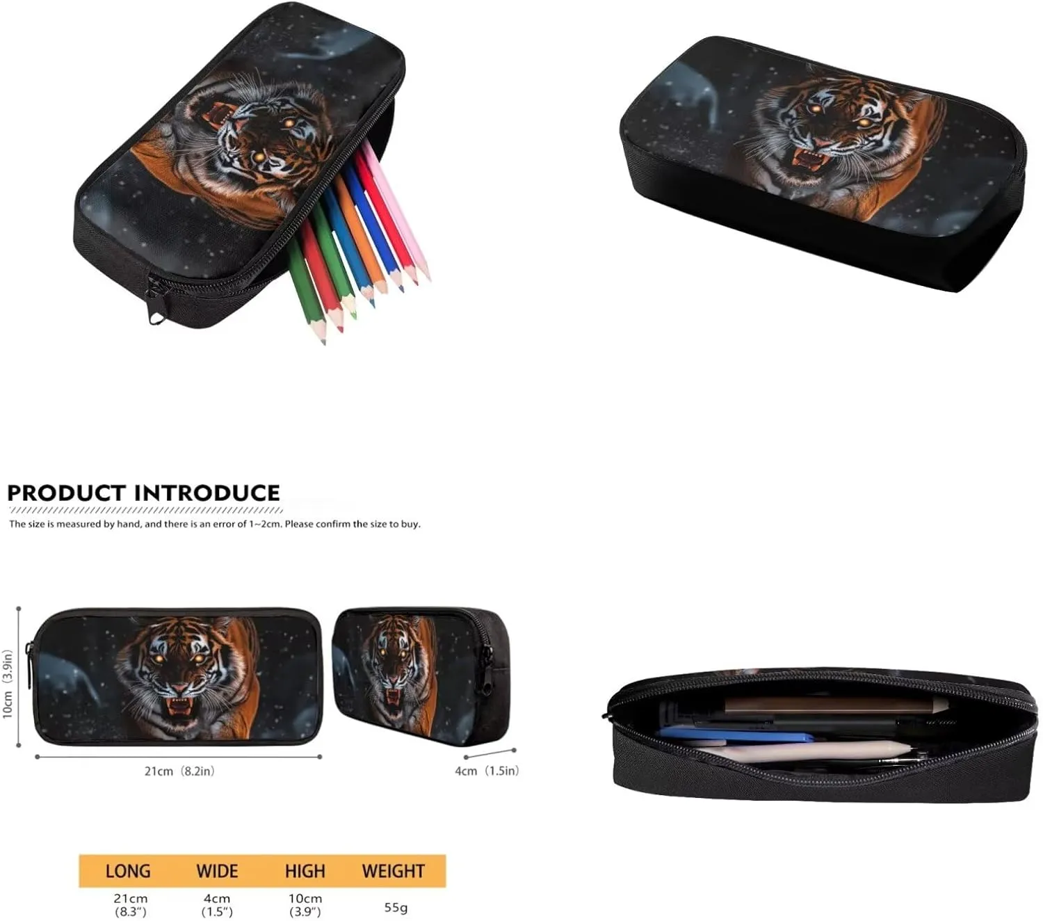 Tiger Elementary School Backpack for Boys with Lunchbox Bottle Pocket and Pencil Case 17" Cool Backpacks for Boys Kids Bookbags Lightweight School Bag for Students Hiking Daypacks