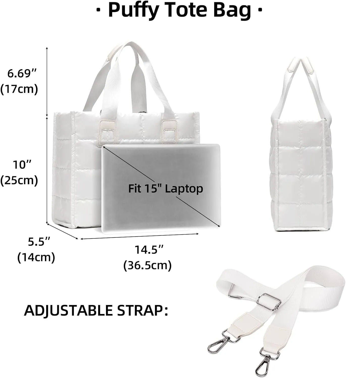 Tote Bag for Women Lightweight Puffy Carry On Crossbody Bag Quilted Handbag with Laptop Compartments