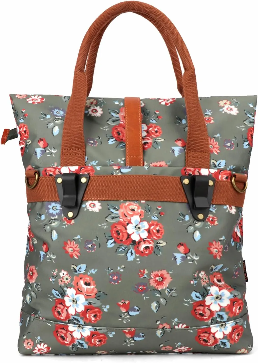TOURBON Canvas Bike Bag for Bicycle Rear Rack Pannier Roll-top Women Tote Shoulder Bag (Green with Flower)