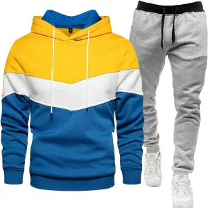 Track Suits for Men Set Three Color Drawstring Long Sleeve Hoodie Sportwear Casual Spring Fall Jogger Workout 2 Piece