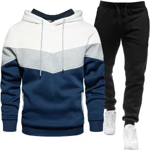 Track Suits for Men Set Three Color Drawstring Long Sleeve Hoodie Sportwear Casual Spring Fall Jogger Workout 2 Piece