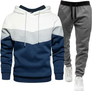 Track Suits for Men Set Three Color Drawstring Long Sleeve Hoodie Sportwear Casual Spring Fall Jogger Workout 2 Piece