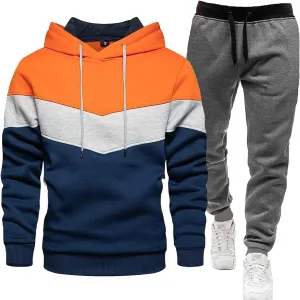 Track Suits for Men Set Three Color Drawstring Long Sleeve Hoodie Sportwear Casual Spring Fall Jogger Workout 2 Piece