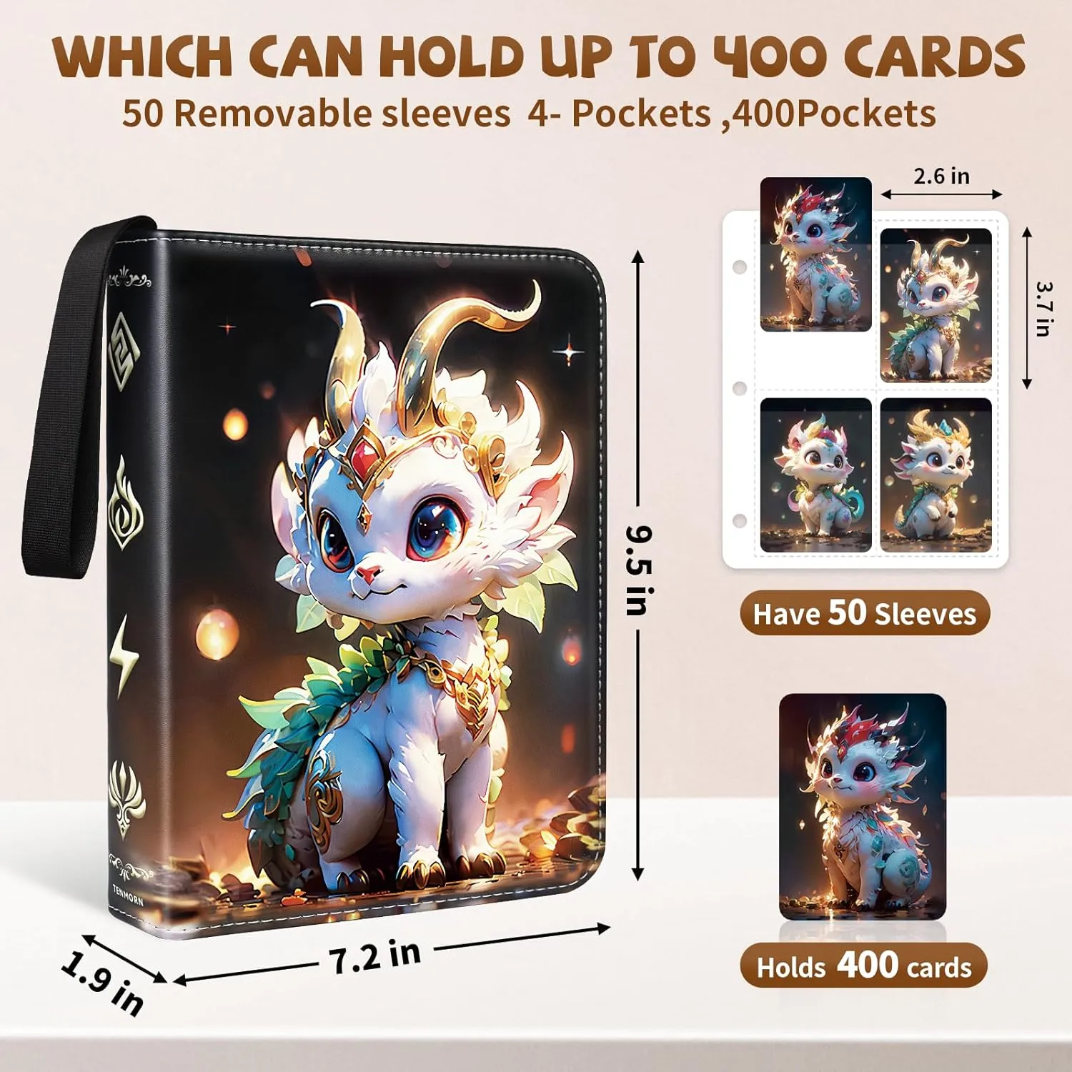 Trading Card Binder 4-Pocket,400 Pockets.Card Holder Album Book Case for TCG.with 50 Removable Sleeves.for Collectors Boys Girls Toys Gift(black)