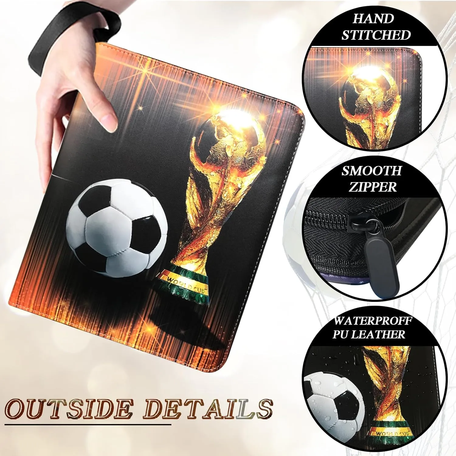 Trading Card Binder 900 Pockets, Soccer Card Binder Holder with 50 Removable Sleeves Fits 900 Sport Cards, Soccer Card Gifts Collector Album with Zipper Storage Display Case