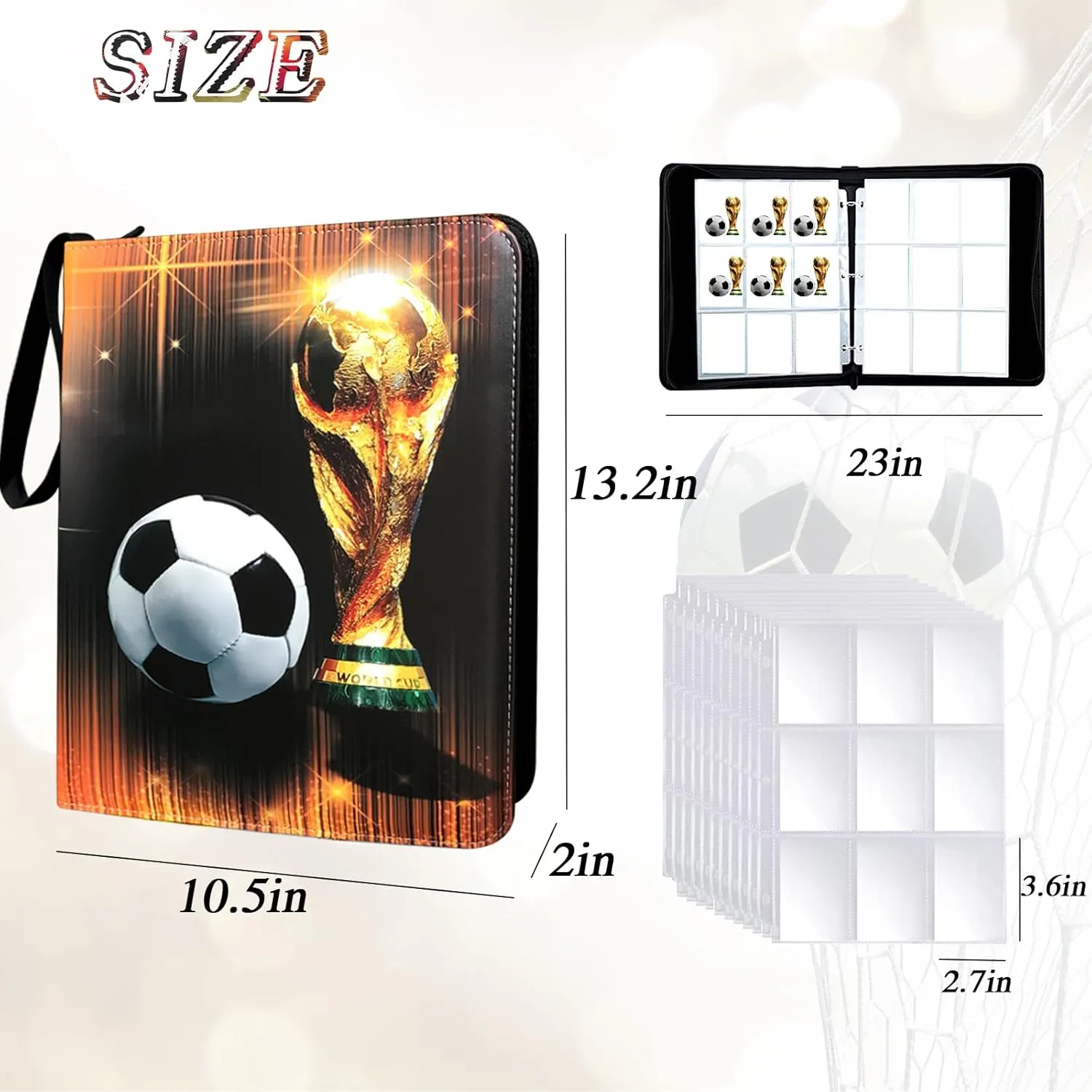 Trading Card Binder 900 Pockets, Soccer Card Binder Holder with 50 Removable Sleeves Fits 900 Sport Cards, Soccer Card Gifts Collector Album with Zipper Storage Display Case