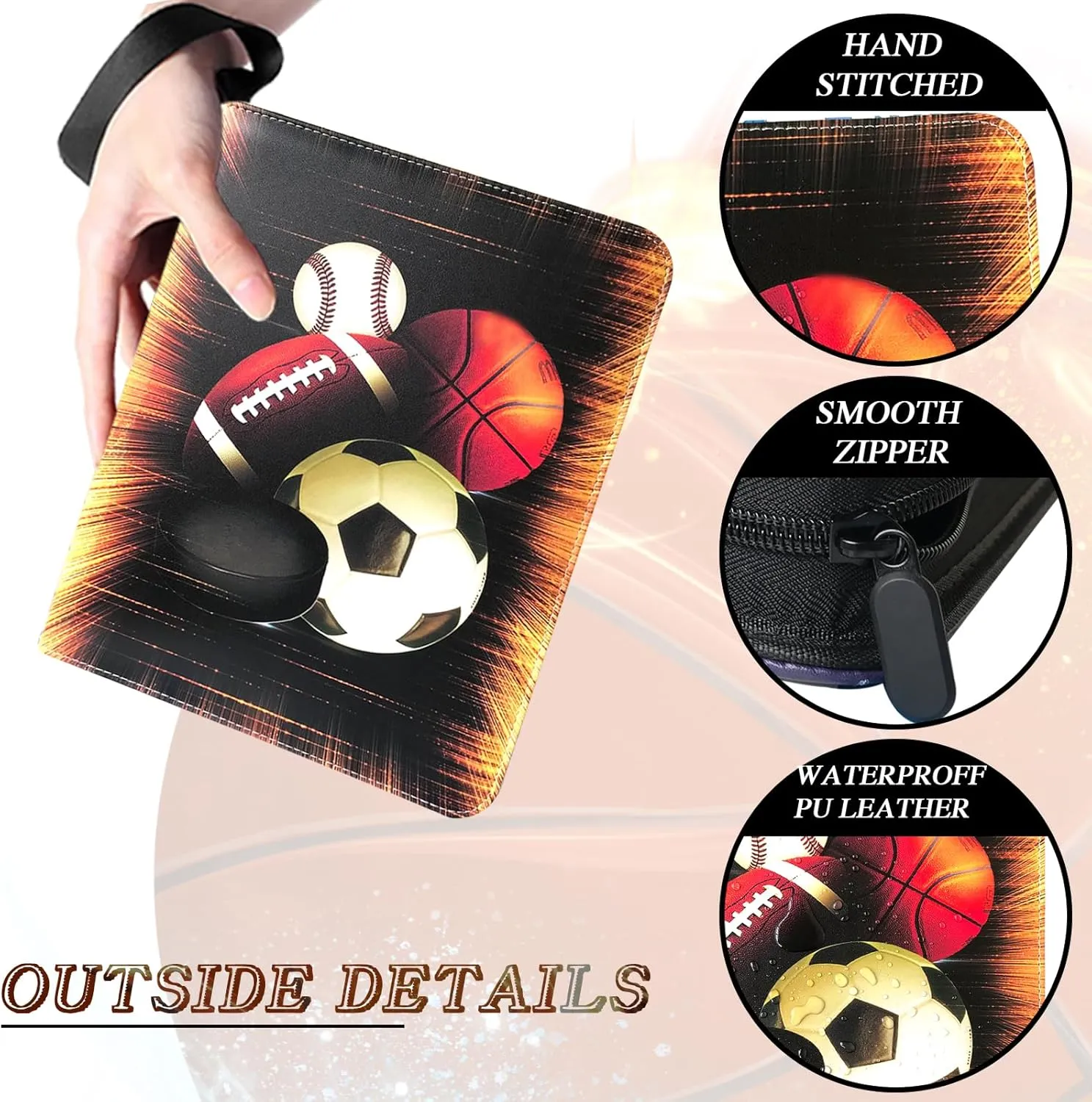 Trading Card Binder, Sports Card Binder 4 Pocket with 50 Sleeves Fits 400 Sport Cards, Sports Card Holder Binder with Zipper, Soccer Football Baseball Basketball Hockey Card Gifts Collection Storage