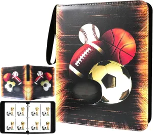 Trading Card Binder, Sports Card Binder 4 Pocket with 50 Sleeves Fits 400 Sport Cards, Sports Card Holder Binder with Zipper, Soccer Football Baseball Basketball Hockey Card Gifts Collection Storage